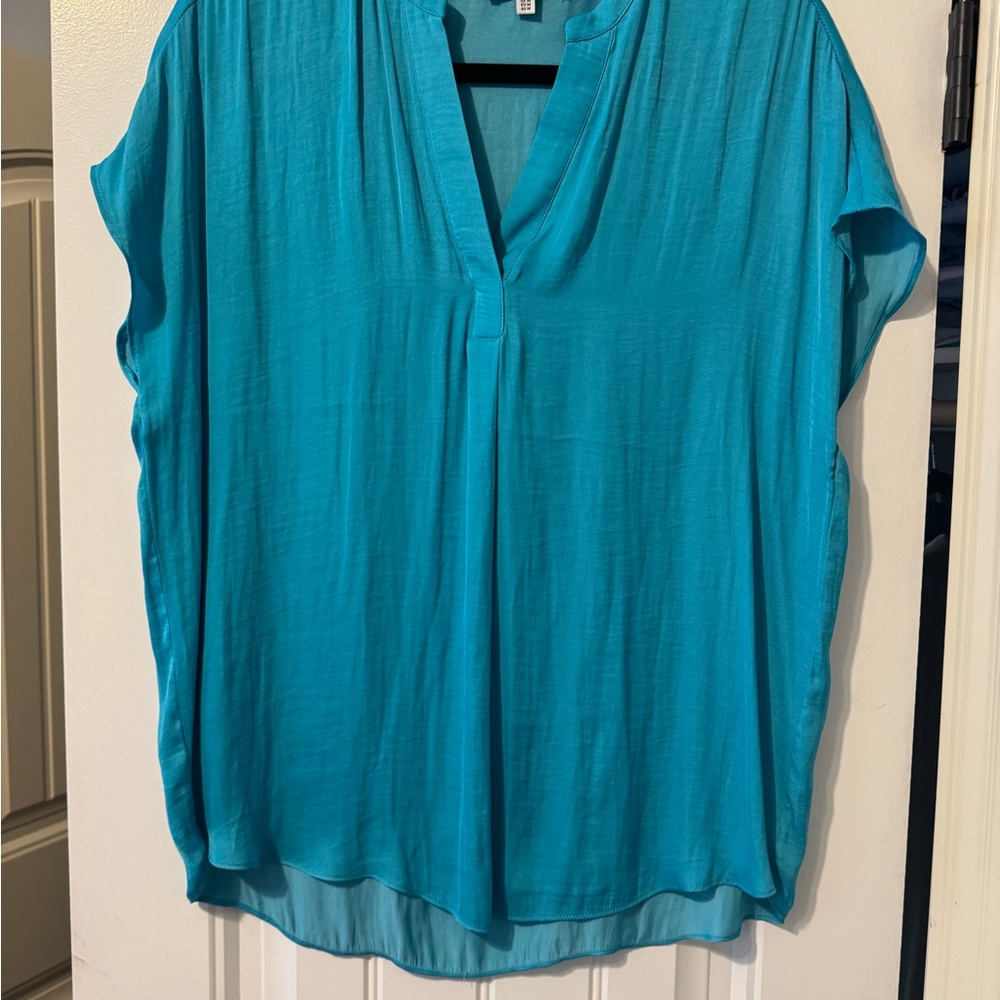 Blue Relaxed Ribbed Blouse